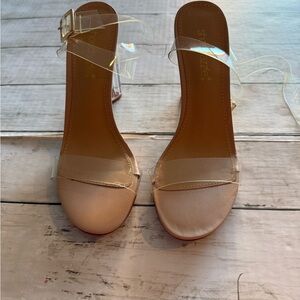 Shoe Dazzle Beige Heels with Clear Straps